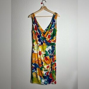 Lauren Ralph Lauren Faux Wrap Sleeveless Dress Size 12 Multicolor Floral